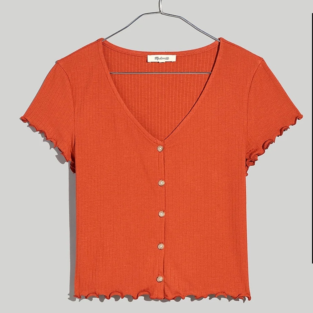 Madewell Ribbed Button-Front V-Neck Tee, Women’s XS